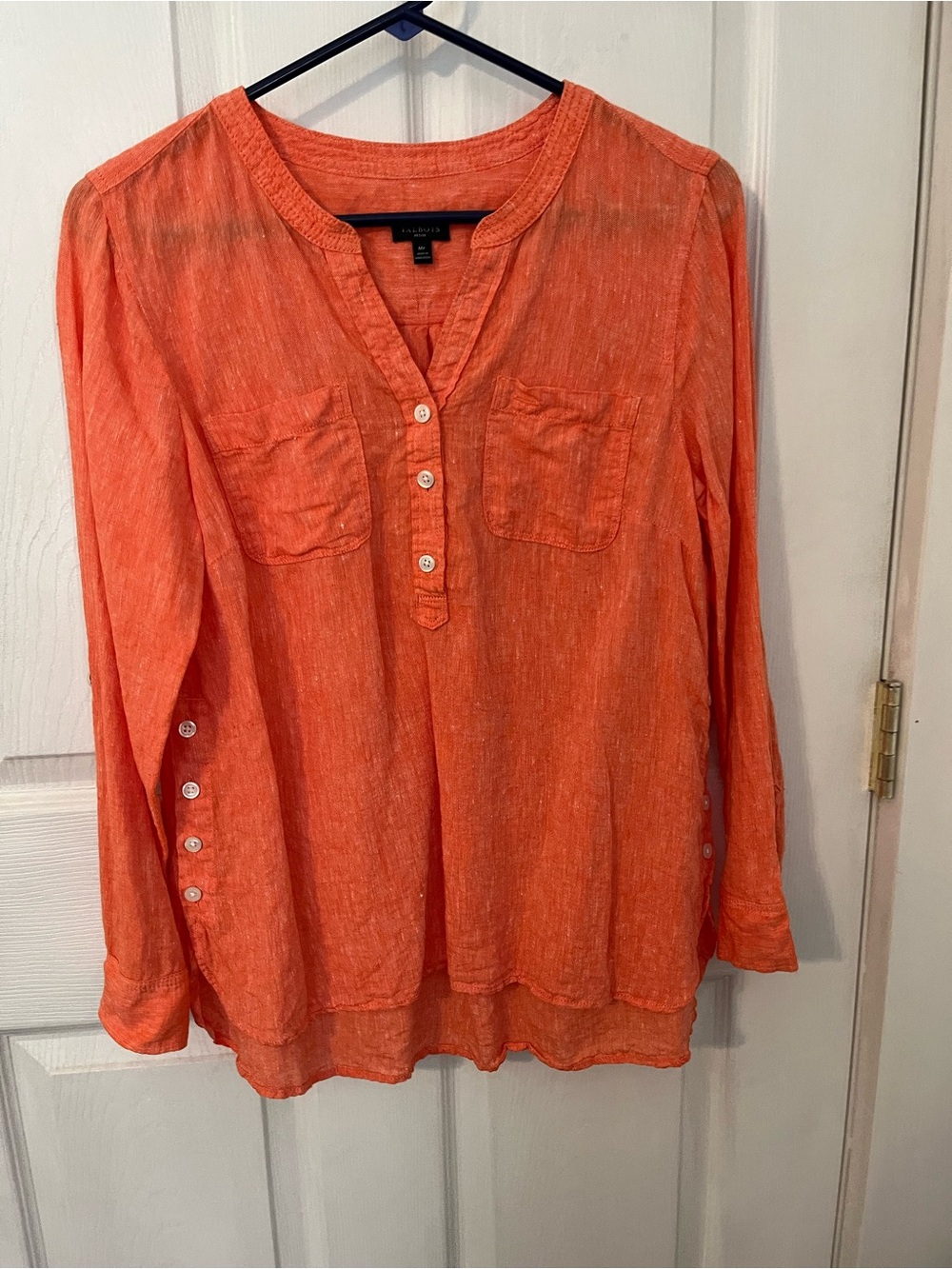 Talbots Bright Orange Linen-Blend Henley Tunic